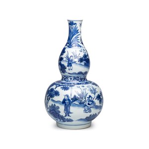 A Chinese blue and white 'Wen Wang Fang Xian 文王訪賢' double-gourd vase — foto 4