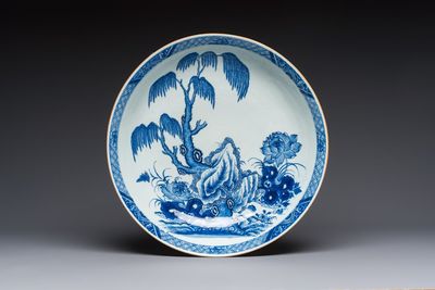 A Chinese blue and white 'Willow and Lotus' dish, Qianlong