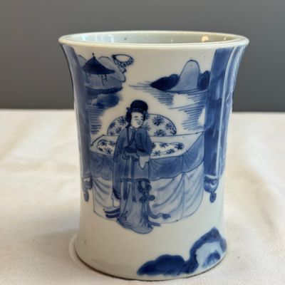 A Chinese blue and white 'Xi Xiang Ji' brushpot (Bitong) — foto 12
