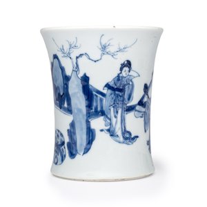 A Chinese blue and white 'Xi Xiang Ji' brushpot (Bitong) — foto 3