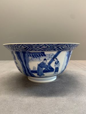 A Chinese blue and white 'Xi Xiang Ji' 'klapmuts' bowl, Kangxi mark and of the period — photo 3