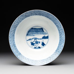 A Chinese blue and white 'Xi Xiang Ji' 'klapmuts' bowl, Kangxi mark and of the period — photo 5