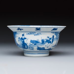 A Chinese blue and white 'Xi Xiang Ji' 'Klapmuts' bowl — foto 4