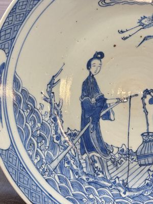A Chinese blue and white 'Xian Ren Cheng Cha 仙人乘槎' dish, 19th C. — 照片 2