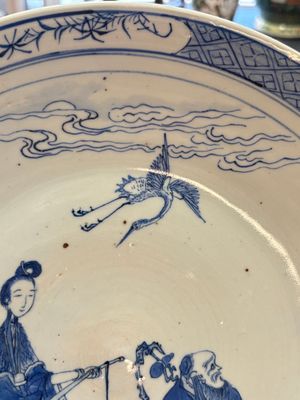 A Chinese blue and white 'Xian Ren Cheng Cha 仙人乘槎' dish, 19th C. — 照片 3