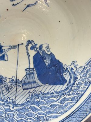 A Chinese blue and white 'Xian Ren Cheng Cha 仙人乘槎' dish, 19th C. — 照片 4