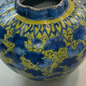 A Chinese blue and white yellow-ground vase with squirrels among gourds, Wanli — photo 14