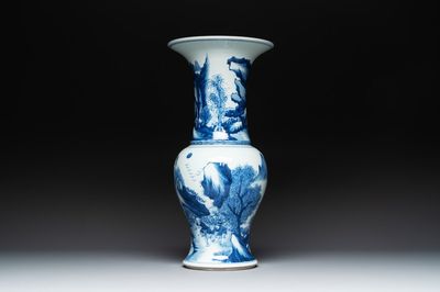 A Chinese blue and white 'yenyen' vase with figures in a landscape, 19/20th C.