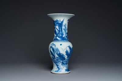 A Chinese blue and white 'yenyen' vase with figures in a landscape, 19/20th C.