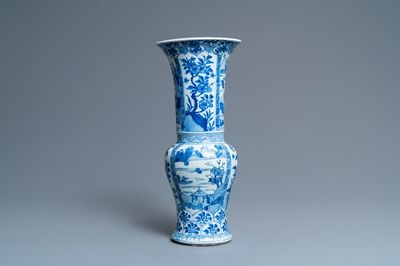 A Chinese blue and white 'yenyen' vase with landscapes and floral panels, Kangxi