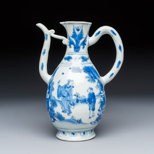 A Chinese blue and white 'Zhi Ri Gao Sheng 指日高升' ewer — 照片 1