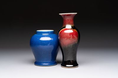 A Chinese blue-glazed jar and a flambé-glazed vase, 19/20th C.
