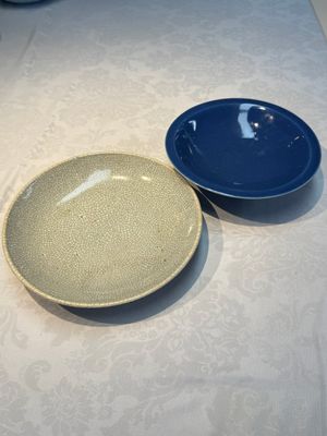 A Chinese blue-glazed shallow bowl and a ge-type dish — photo 1