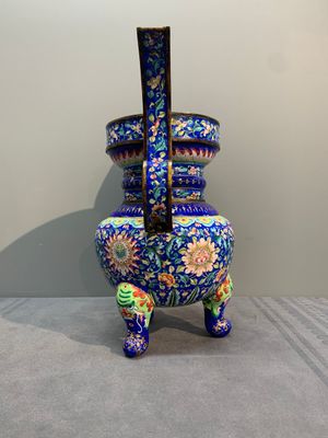 A Chinese blue-ground Canton enamel 'flower scroll' censer, Qianlong — photo 2