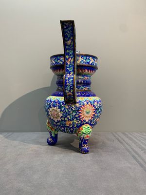 A Chinese blue-ground Canton enamel 'flower scroll' censer, Qianlong — photo 4