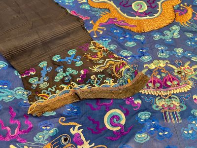 A Chinese blue-ground embroidered silk 'Dragon' robe, 'Ji Fu' 吉服, 19th C. — 照片 13