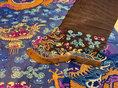 A Chinese blue-ground embroidered silk 'Dragon' robe, 'Ji Fu' 吉服, 19th C. — 照片 14