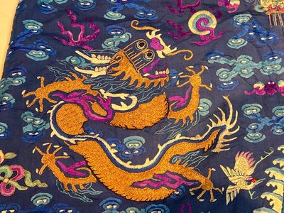 A Chinese blue-ground embroidered silk 'Dragon' robe, 'Ji Fu' 吉服, 19th C. — 照片 16