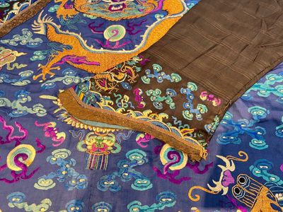 A Chinese blue-ground embroidered silk 'Dragon' robe, 'Ji Fu' 吉服, 19th C. — 照片 5