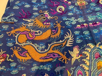 A Chinese blue-ground embroidered silk 'Dragon' robe, 'Ji Fu' 吉服, 19th C. — 照片 6