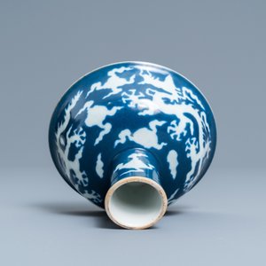 A Chinese blue-ground incised 'dragon' stem cup, Xuande mark, Republic — photo 6