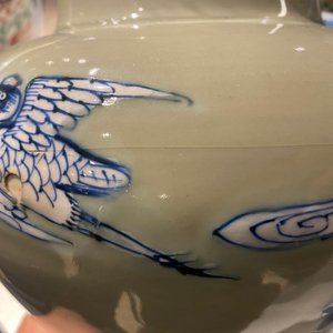 A Chinese blue, white and copper-red celadon-ground 'birds and deer' vase, Kangxi — photo 15