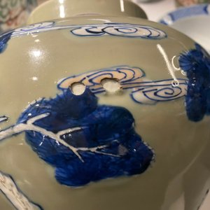 A Chinese blue, white and copper-red celadon-ground 'birds and deer' vase, Kangxi — photo 19