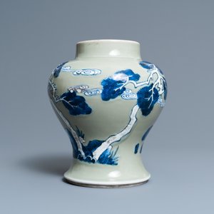 A Chinese blue, white and copper-red celadon-ground 'birds and deer' vase, Kangxi — photo 4