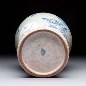 A Chinese blue, white and copper-red celadon-ground 'dragon and phoenix' vase, Kangxi — foto 6