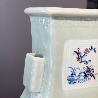A Chinese blue, white and copper-red celadon-ground 'Hu' vase with birds among blossoming branches — photo 5