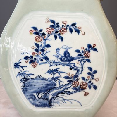 A Chinese blue, white and copper-red celadon-ground 'Hu' vase with birds among blossoming branches — photo 7