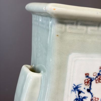 A Chinese blue, white and copper-red celadon-ground 'Hu' vase with birds among blossoming branches — photo 11