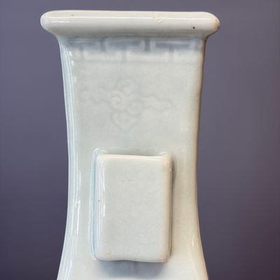 A Chinese blue, white and copper-red celadon-ground 'Hu' vase with birds among blossoming branches — photo 13