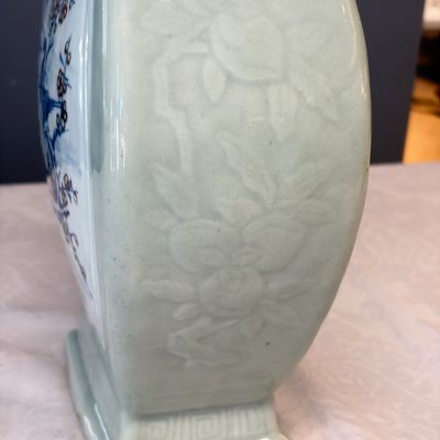 A Chinese blue, white and copper-red celadon-ground 'Hu' vase with birds among blossoming branches — photo 14