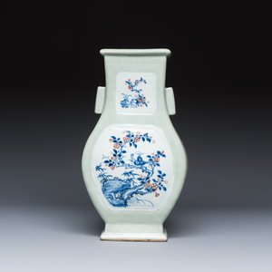 A Chinese blue, white and copper-red celadon-ground 'Hu' vase with birds among blossoming branches — photo 4