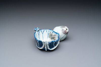 A Chinese blue, white and copper-red 'crab in lotus' water dropper, Kangxi