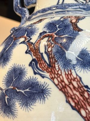 A Chinese blue, white and copper-red 'deer and pine tree' vase, Qianlong — photo 14