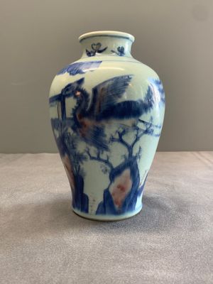 A Chinese blue, white and copper-red 'kylin and phoenix' vase, 19th C. — photo 3