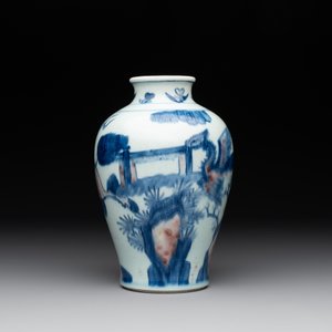 A Chinese blue, white and copper-red 'kylin and phoenix' vase, 19th C. — photo 2