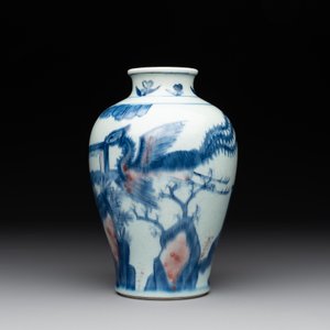 A Chinese blue, white and copper-red 'kylin and phoenix' vase, 19th C. — photo 3