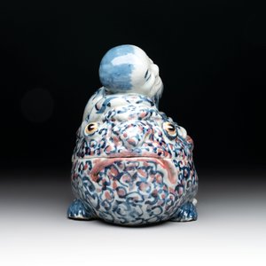 A Chinese blue, white and copper-red 'Liuhai on the three-legged toad' censer and cover, 19th C. — foto 3