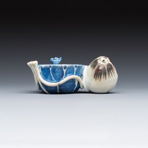 A Chinese blue, white and copper-red lotus-form water dropper — photo 2