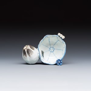A Chinese blue, white and copper-red lotus-form water dropper — photo 6