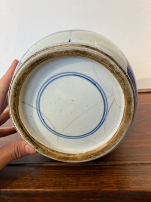 A Chinese blue, white and copper-red 'narrative subject' rouleau vase, Kangxi — photo 6
