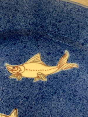 A Chinese blue, white and copper-red powder-blue-ground 'fish' dish, Kangxi — photo 7