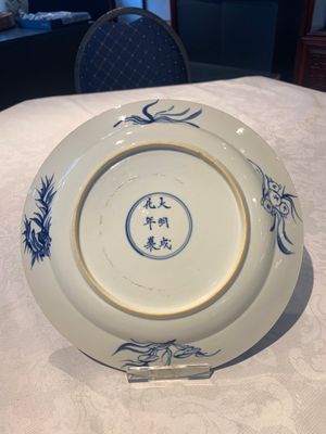 A Chinese blue, white and copper-red powder-blue-ground 'fish' dish, Kangxi — photo 8