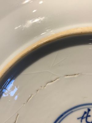 A Chinese blue, white and copper-red powder-blue-ground 'fish' dish, Kangxi — photo 10