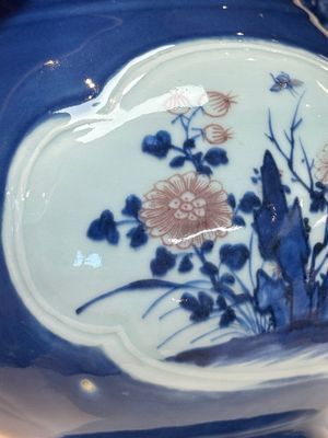 A Chinese blue, white and copper-red powder-blue-ground 'hu' vase, Qianlong — photo 14