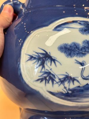 A Chinese blue, white and copper-red powder-blue-ground 'hu' vase, Qianlong — photo 8