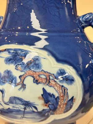 A Chinese blue, white and copper-red powder-blue-ground 'hu' vase, Qianlong — photo 10
